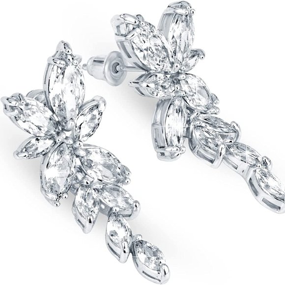 Wedding Earrings Elegant Dangle Drop CZ Marquise Cubic Zirconia AAAAA 18K Gold - Picture 5 of 5